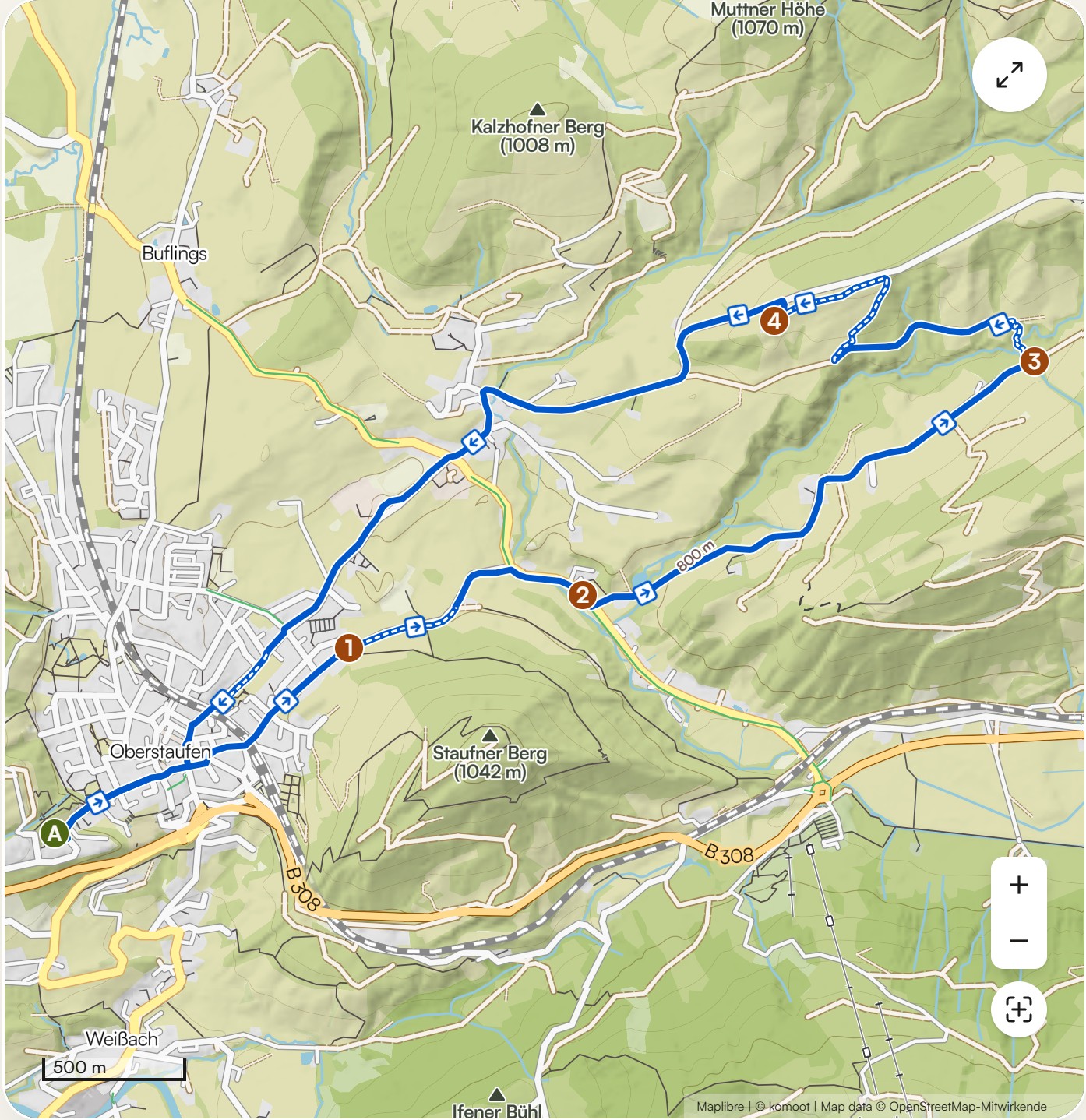 Karte Rundwanderung zur Alpe Mohr bei Oberstaufen mit Wegverlauf