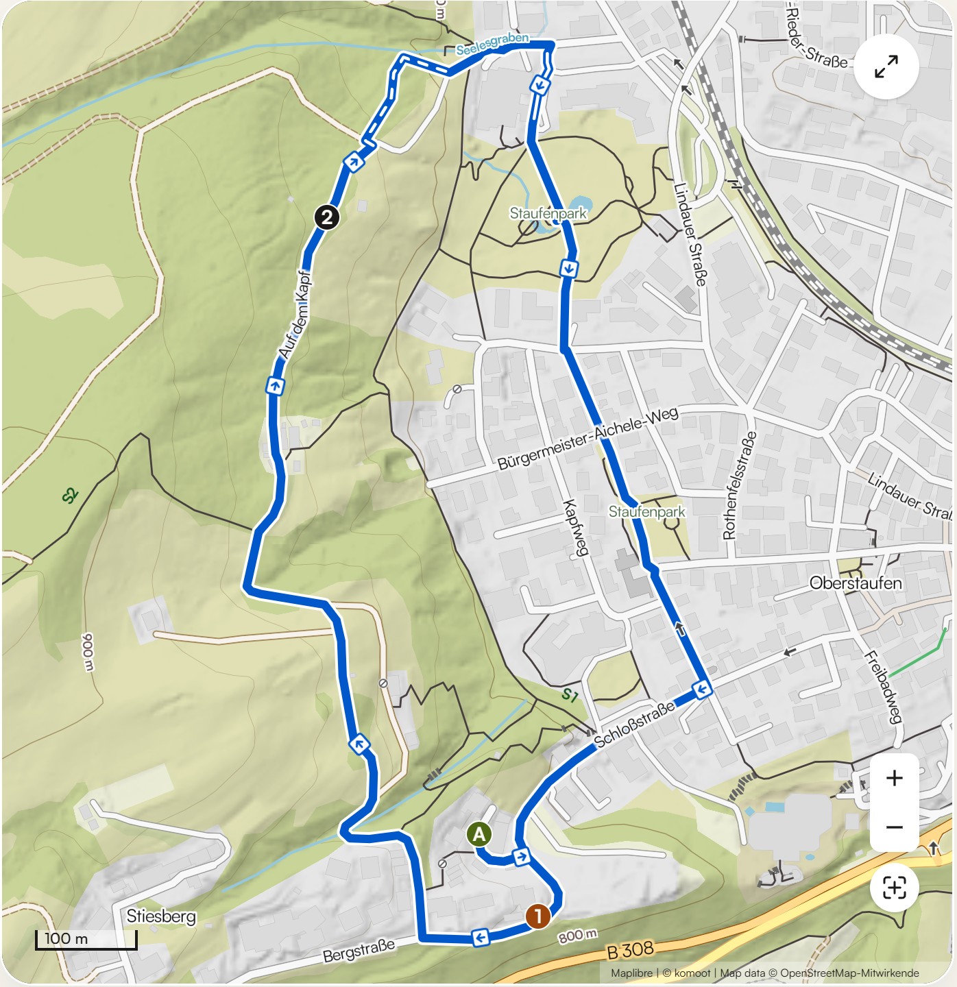 Karte Kinderwagenrunde Panorama bei Oberstaufen mit Wegverlauf